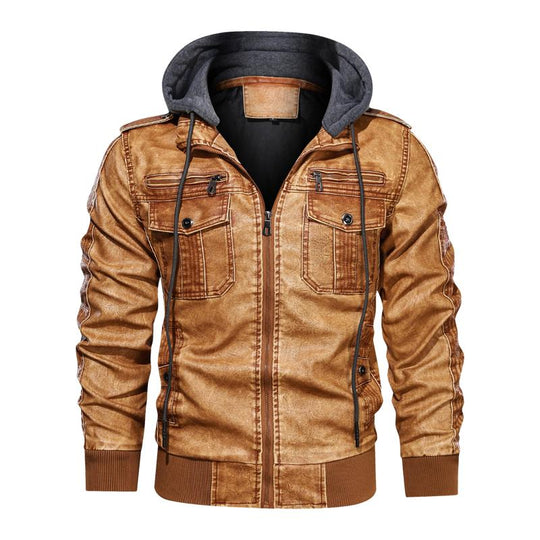 Men's Leather Jacket with Detachable Hood 9261097713848