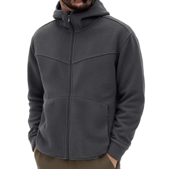 Men's Solid Color Plush Hooded Zipper Casual Jacket 9261105053880