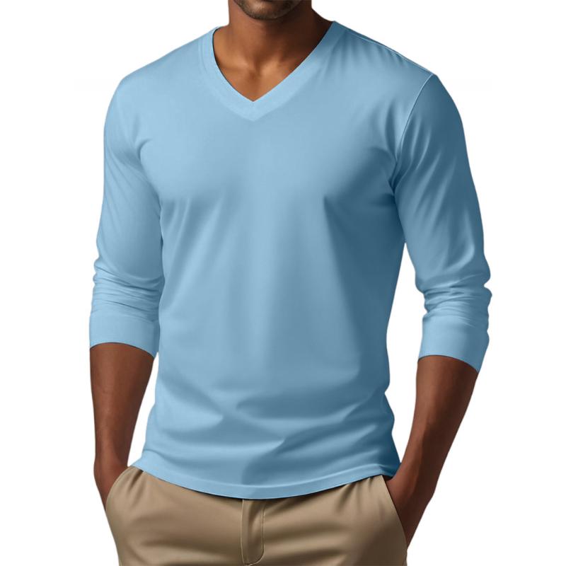 Men's Casual V-neck Cotton Blended Slim Fit Long Sleeve T-shirt 9261117997240