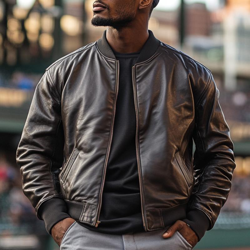 Men's Casual Leather Baseball Jacket 9877925363896