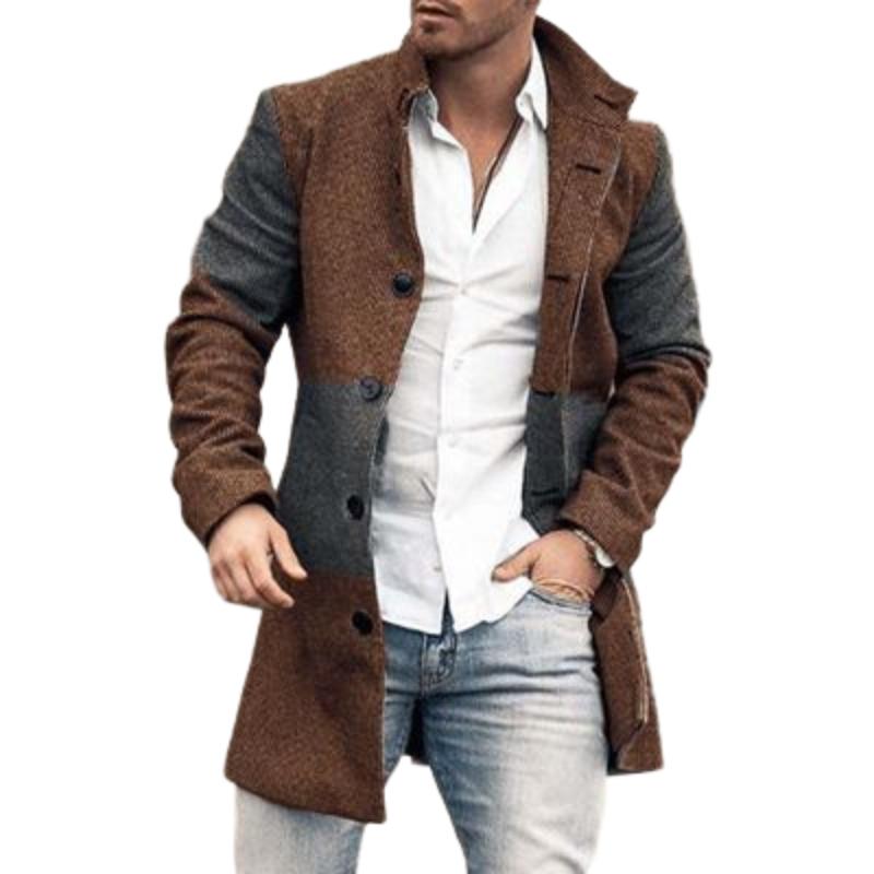 Men's Stand Collar Mid-length Woolen Coat 9261107118264