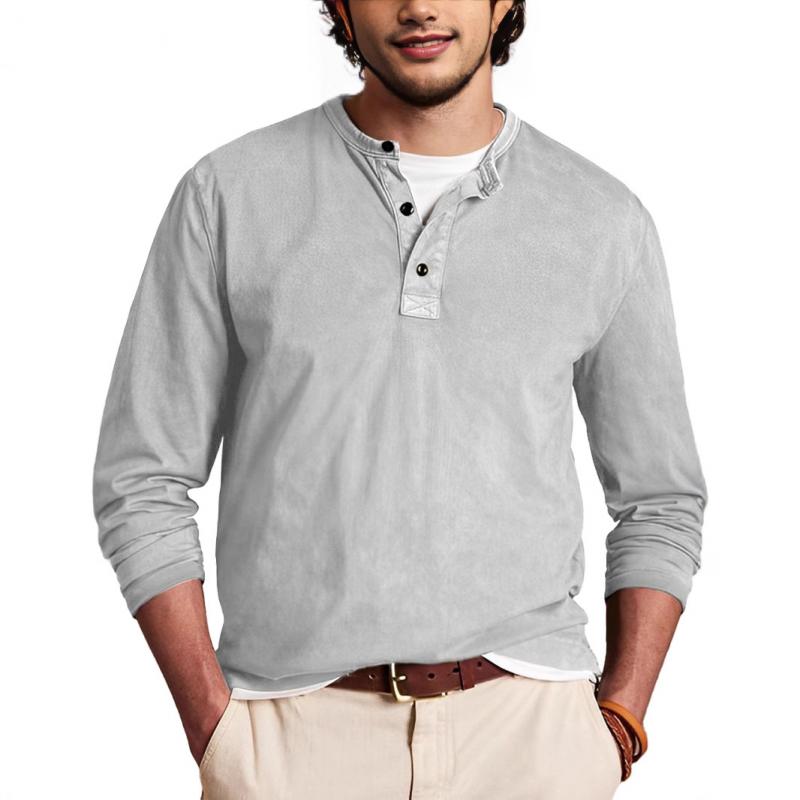 Men's Casual Solid Color Henley Collar Slim Fit Long Sleeve T-Shirt 9261142671544