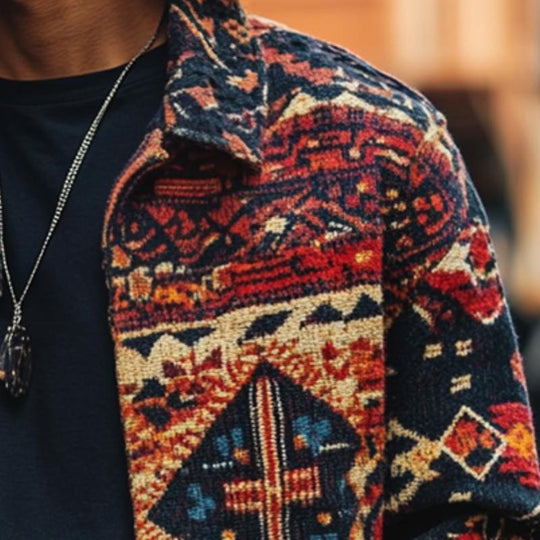 Men's Retro Casual Ethnic Style Lapel Printed Jacket 9880235475128