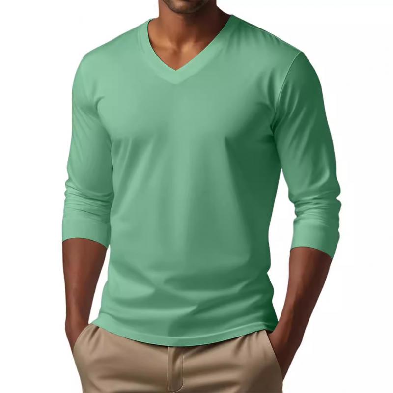 Men's Casual V-neck Cotton Blended Slim Fit Long Sleeve T-shirt 9261117997240