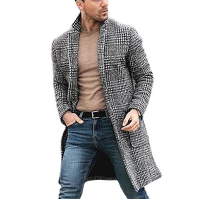 Men's Mid-length Plaid Woolen Coat??02038439F 9261104988344