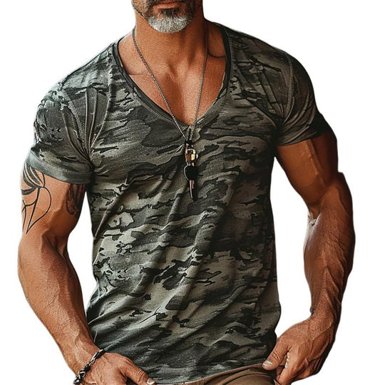 Men's Camouflage Print V-Neck Short Sleeve T-Shirt 9261118488760