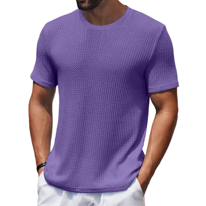 Men's Casual Round Neck Waffle Slim Fit Short Sleeve T-shirt 9261136085176