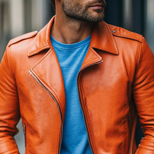 Men's Classic Casual Solid Color Slim Fit Leather Jacket 9882787578040