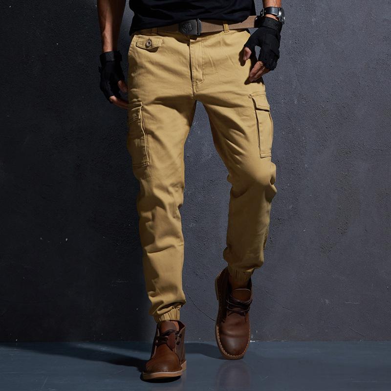 Men's Solid Color Cotton Multi-pocket Cargo Pants 9879141646520