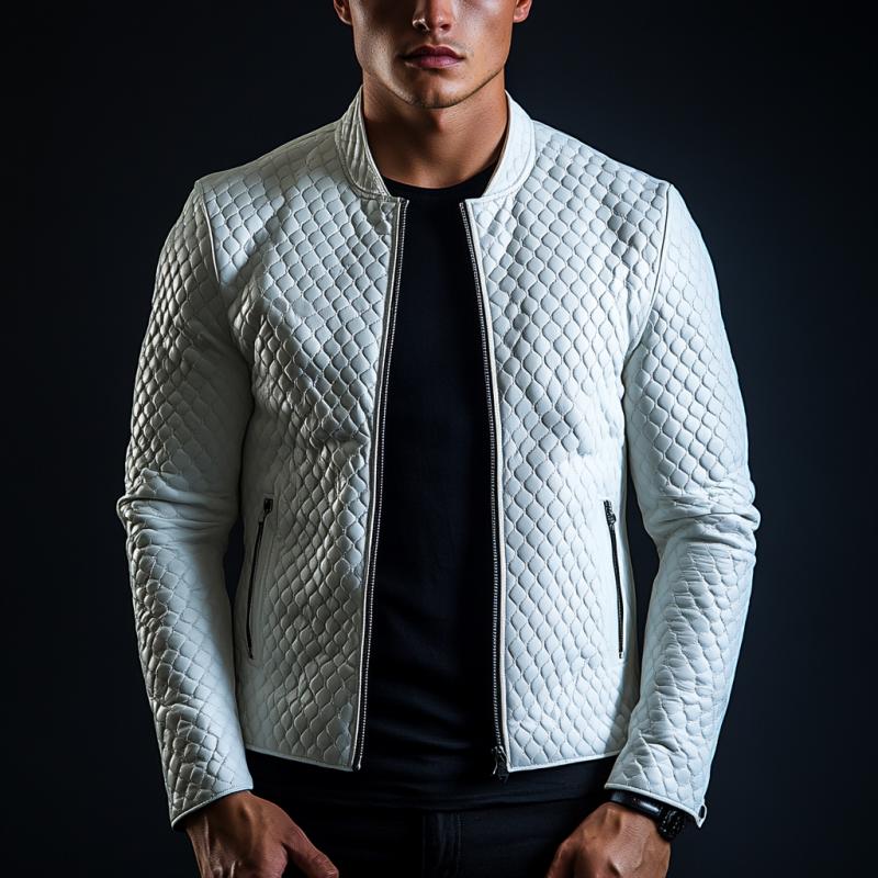 Men's Fashion Casual Diamond Texture Slim Fit Leather Jacket 9877641986232