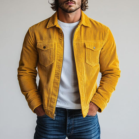Men's Fashion Corduroy Lapel Double Chest Pockets Jacket 9886816501944