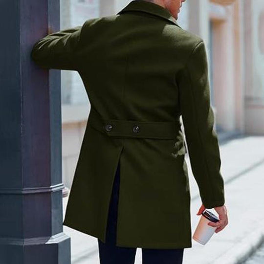 Men's Solid Color Notch Lapel Double Breasted Mid-length Casual Coat 9261104365752