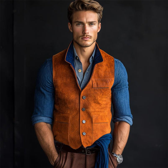 Men's Classic Casual Contrast Collar Suede Vest 9882786529464