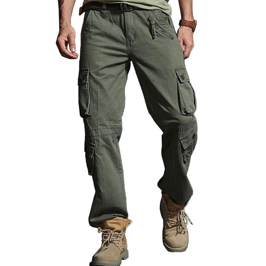 Men's Solid Loose Multi-pocket Cotton Cargo Pants 9261766934712