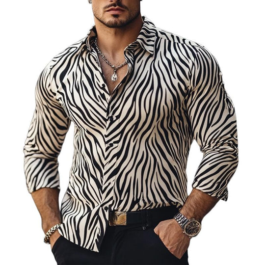 Men's Vintage Zebra Print Long Sleeve Shirt 9885840375992