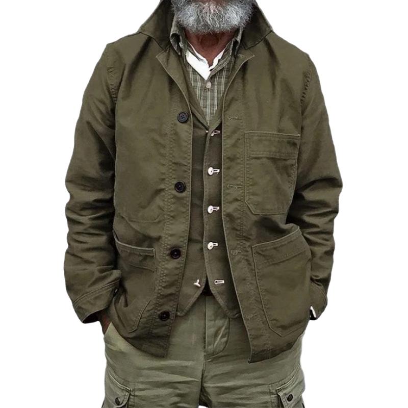 Men's Classic Retro Lapel Multi-Pocket Work Jacket Dtt25081904