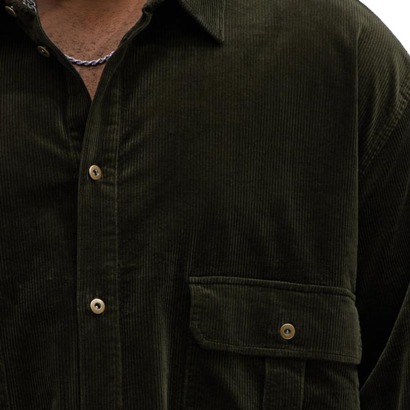 Men's Casual Corduroy Lapel Long Sleeve Shirt 9884639723704