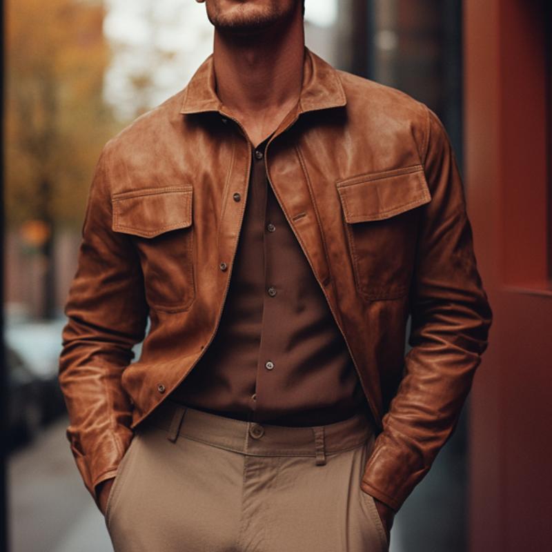 Men's Lapel Leather Jacket 9260833112248