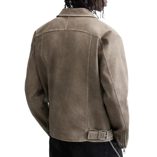 Men's Vintage Lapel Zipper Suede Jacket 9884640215224