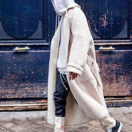 Men's Solid Color Loose Fleece Lapel Single Breasted Mid-length Coat 9261111902392