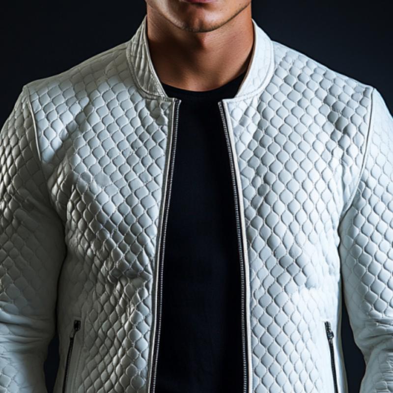 Men's Fashion Casual Diamond Texture Slim Fit Leather Jacket 9877641986232