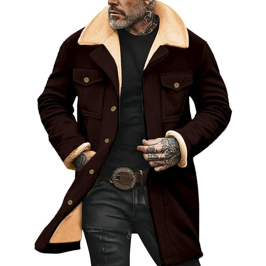 Men's Solid Color Printed Button Patchwork Coat 9261105971384