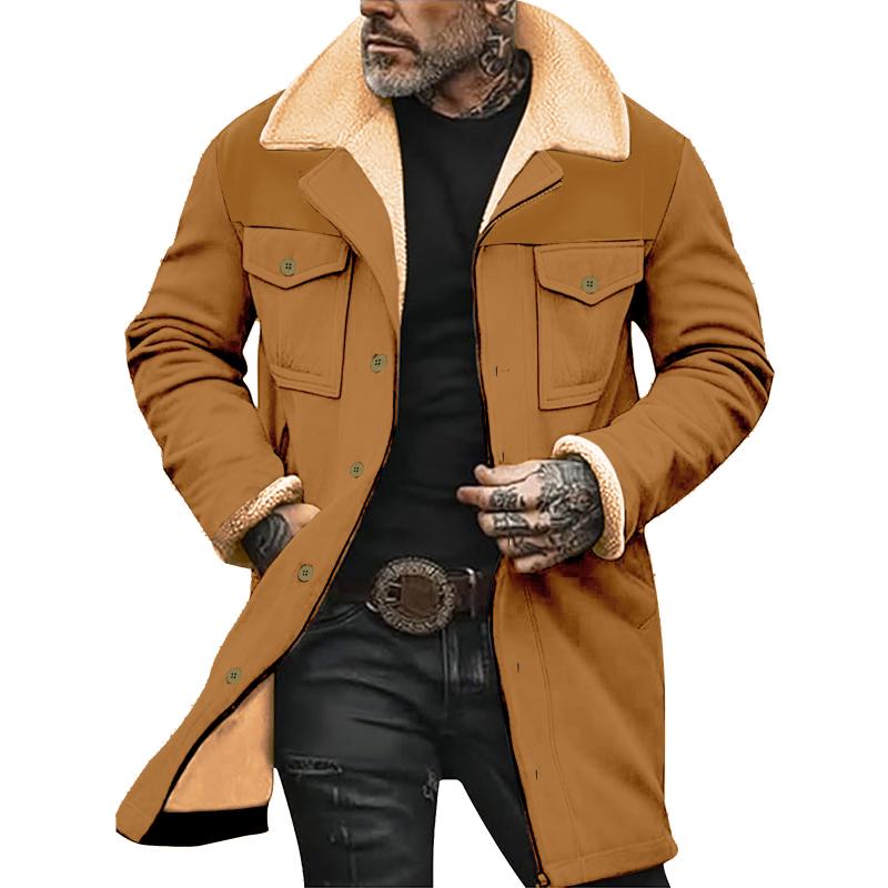 Men's Solid Color Printed Button Patchwork Coat 9261105971384