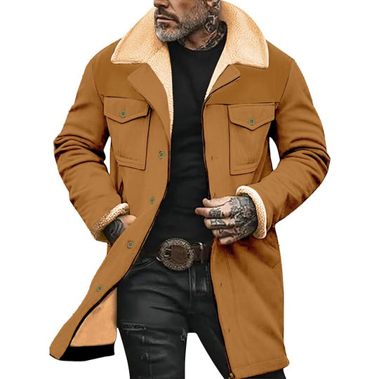 Men's Solid Color Printed Button Patchwork Coat 9261105971384