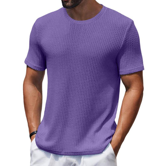 Men's Casual Round Neck Waffle Slim Fit Short Sleeve T-shirt 9261136085176
