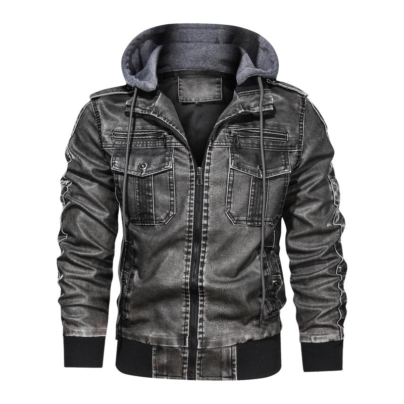Men's Leather Jacket with Detachable Hood 9261097713848