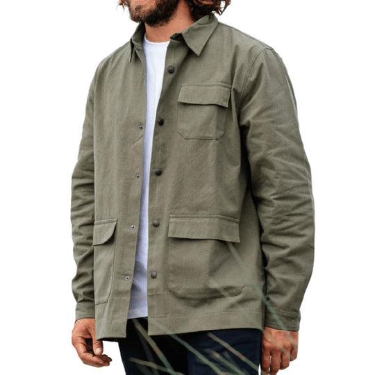 Men's Casual Canvas Lapel Flap Pocket Loose Jacket 9880239472824