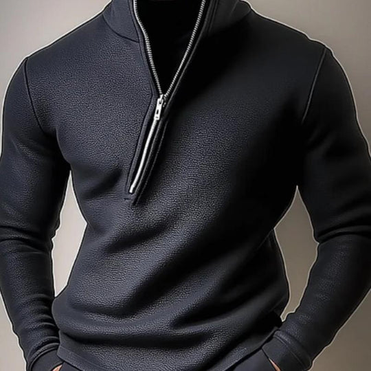 Men's Stand Collar Zipper Leather Sweatshirt 9887361794232