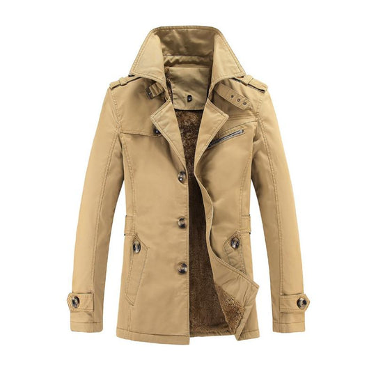 Men's Casual Cotton Fleece Warm Notch Lapel Single-breasted Trench Coat 9261112131768