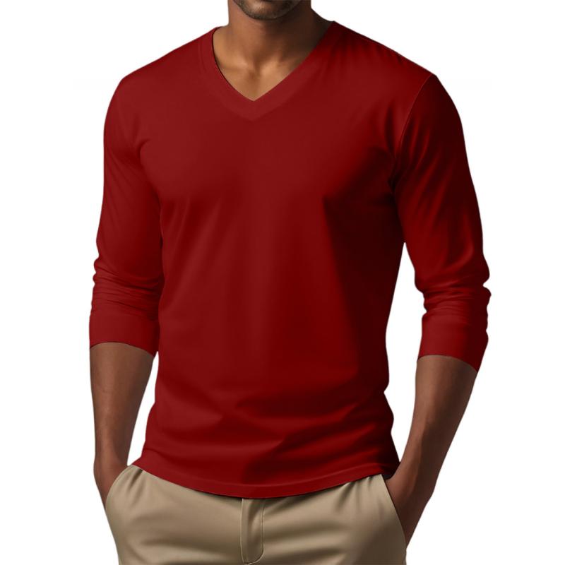 Men's Casual V-neck Cotton Blended Slim Fit Long Sleeve T-shirt 9261117997240