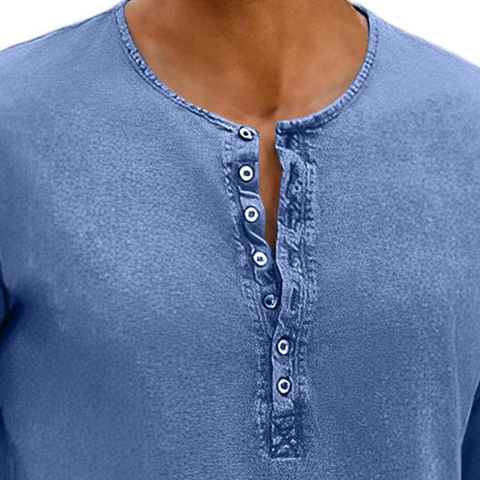 Men's Casual Distressed Henley Collar Slim Fit Long Sleeve T-Shirt 9261139558584