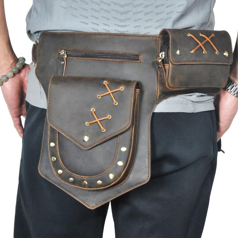 Men's Classic Retro Personality Outdoor  Leather  Waist Bag 9879143350456