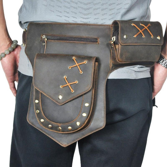 Men's Classic Retro Personality Outdoor  Leather  Waist Bag 9879143350456