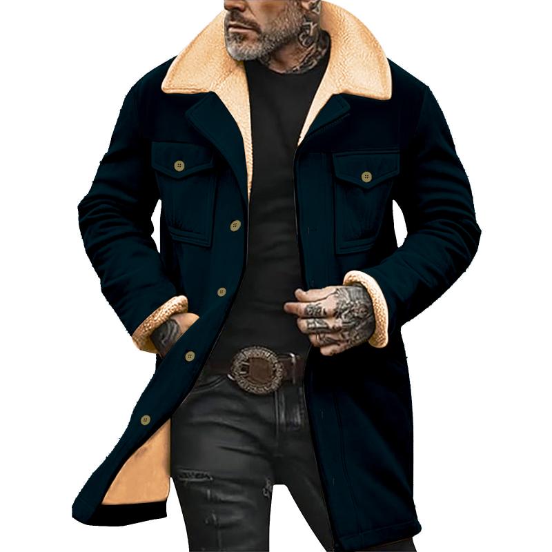 Men's Solid Color Printed Button Patchwork Coat 9261105971384