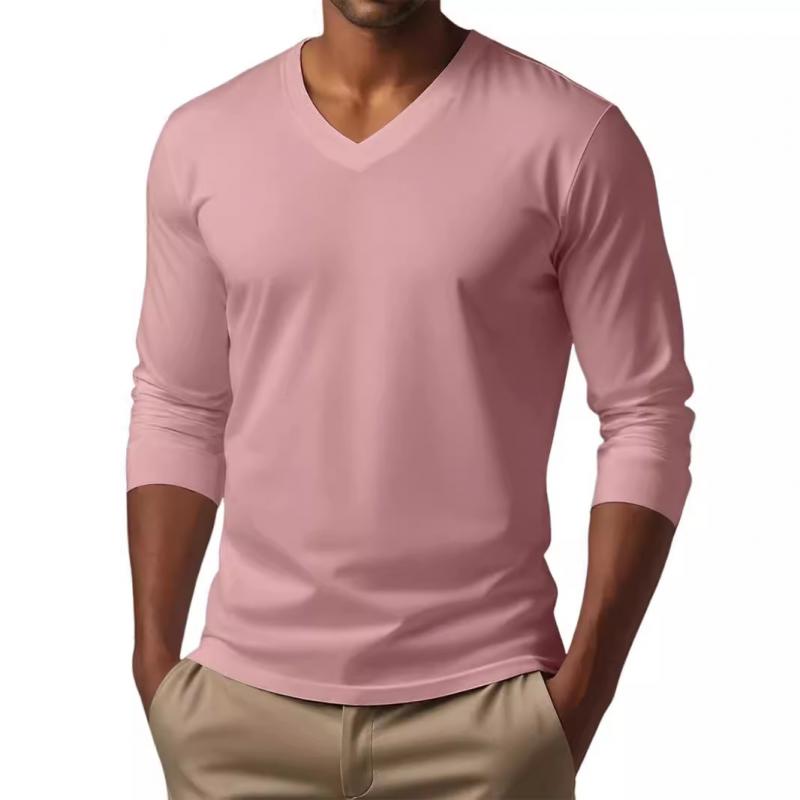 Men's Casual V-neck Cotton Blended Slim Fit Long Sleeve T-shirt 9261117997240