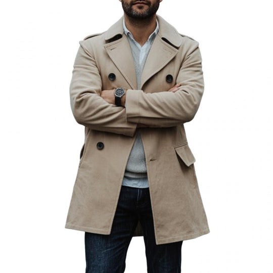 Men's Casual Cotton Lapel Double-breasted Short Trench Coat 9879143415992