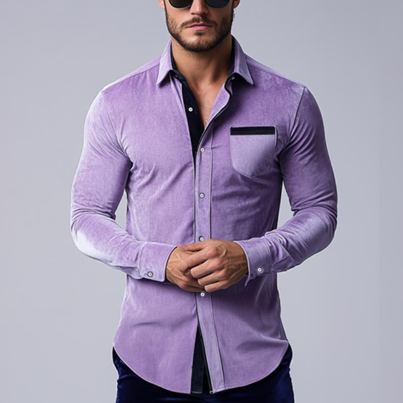 Men's Classic Casual Velvet Slim Fit Long Sleeve Shirt 9887361630392