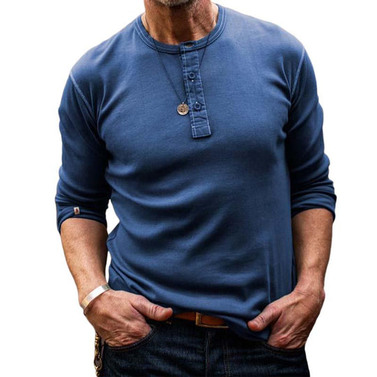 Men's Retro Classic Casual Round Neck Button Cotton Bottoming T-Shirt 9261142016184