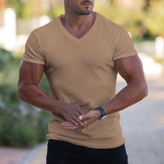 Men's V Neck Short Sleeve Striped T-shirt 9261119701176