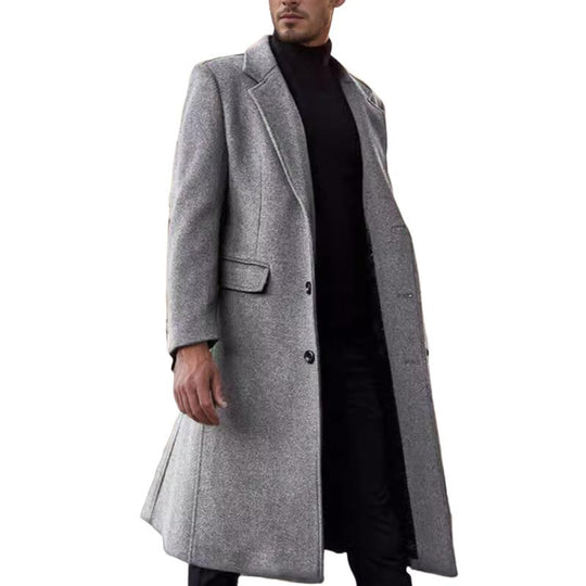 Men's Casual Lapel Solid Color Long Coat 9261106528440