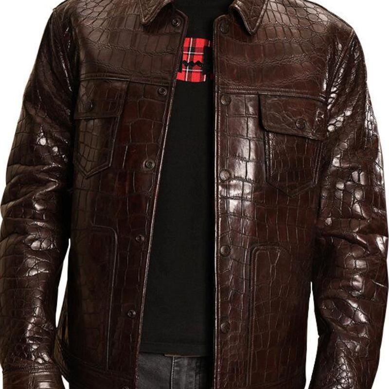 Men's Casual Lapel Croc-effect Leather Jacket 9885321330872