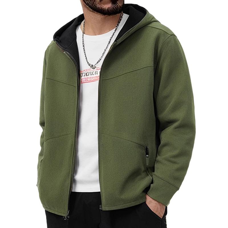 Men's Solid Color Plush Hooded Zipper Casual Jacket 9261105053880