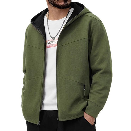 Men's Solid Color Plush Hooded Zipper Casual Jacket 9261105053880