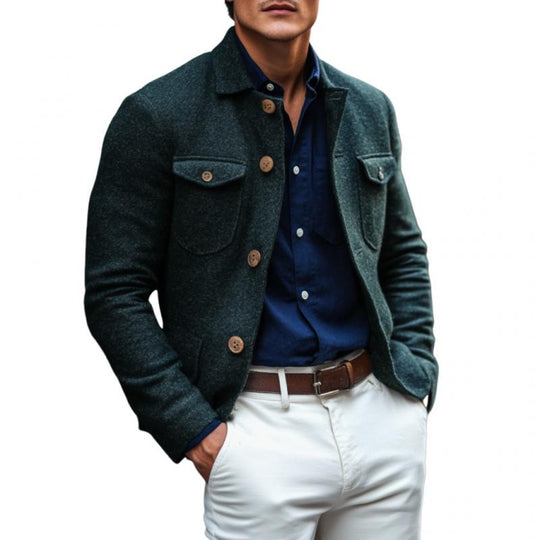 Men's Vintage Wool Blend Lapel Single Breasted Multi-Pocket Jacket 9879658332344