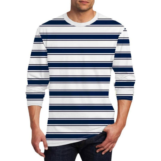 Men's Round Neck Printed Striped Long Sleeve T-shirt 9261143949496