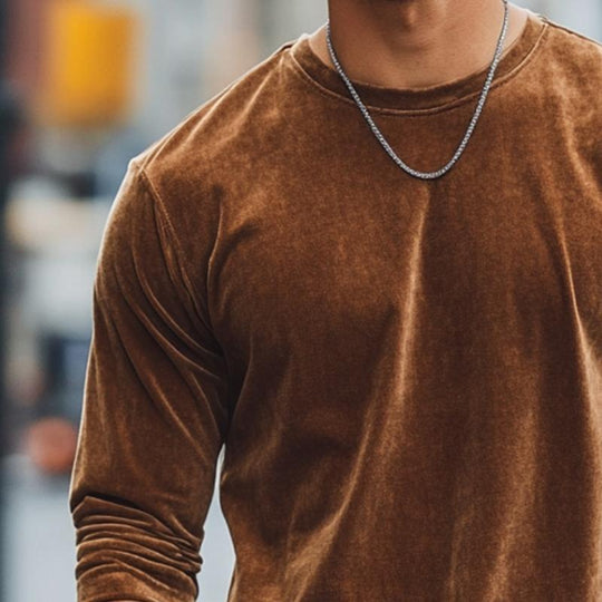 Men's Retro Casual Velvet V-neck Long Sleeve T-shirt 9884642312376